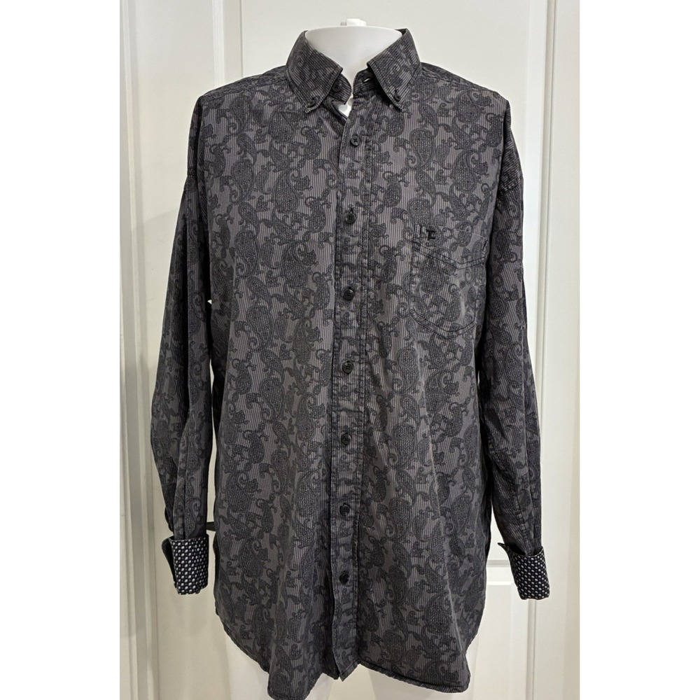 Panhandle Tuf Cooper Performance Men's L Grey Paisley Western Button Up Shirt